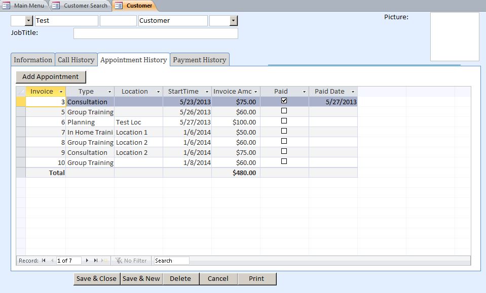 Fitness Coach Appointment Tracking Template Outlook Style | Appointment Database